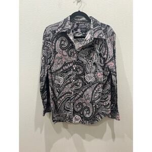 Chaps Women's Multicolored Paisley Print Long Sleeve Cotton Buttonup Blouse 1X